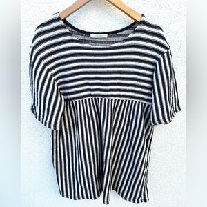 Zara Trafaluc Striped Textured Top | Navy Blue & White | Size M